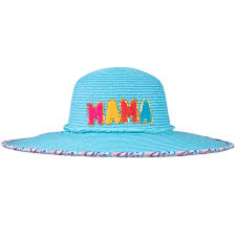 NWT Simply Southern "MAMA" Straw Bucket Hat in Turquoise/Multi